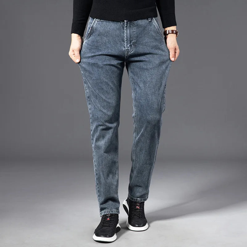 Comfortable gray men's Cavell tailored fit jeans, a modern wardrobe staple.