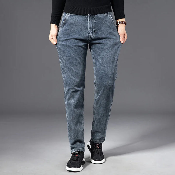 Comfortable gray men's Cavell tailored fit jeans, a modern wardrobe staple.