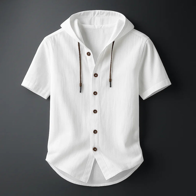 Stylish men's Cavo short sleeve hooded shirt for casual spring & summer wear, beach or everyday comfort.