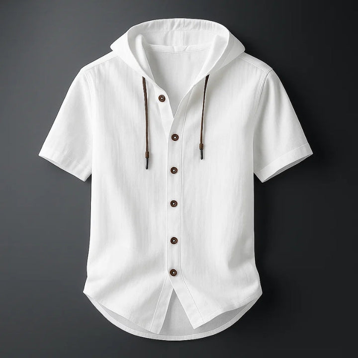 Stylish men's Cavo short sleeve hooded shirt for casual spring & summer wear, beach or everyday comfort.
