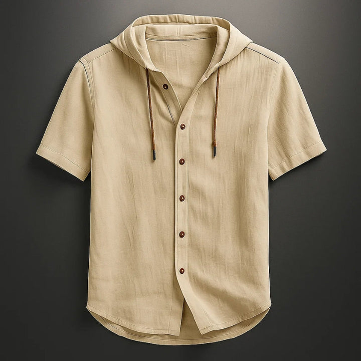 Versatile men's Cavo hooded shirt. Lightweight, short sleeve, perfect for casual, stylish, or beach summer wear.