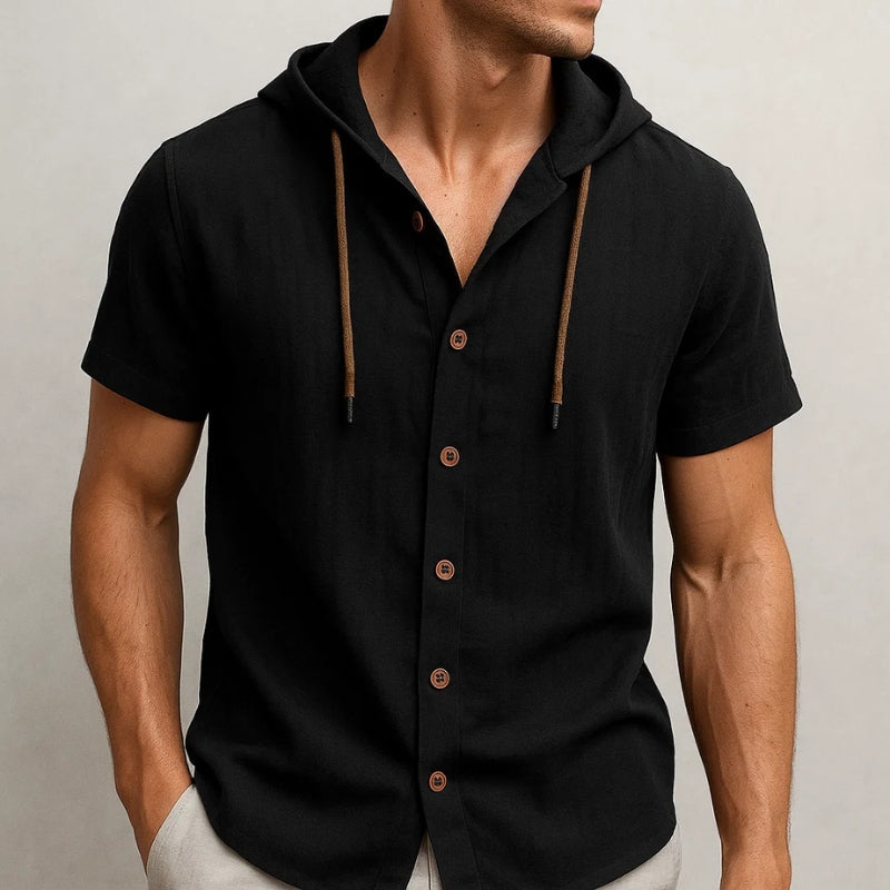 Men's Cavo casual hooded shirt. Short sleeve, light, and breathable for active summer days or relaxed beach wear.