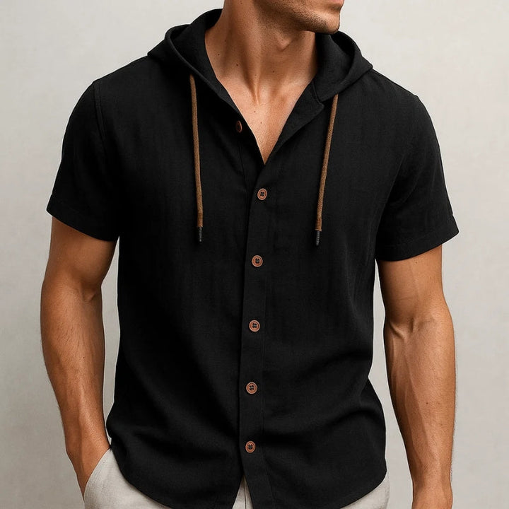 Men's Cavo casual hooded shirt. Short sleeve, light, and breathable for active summer days or relaxed beach wear.