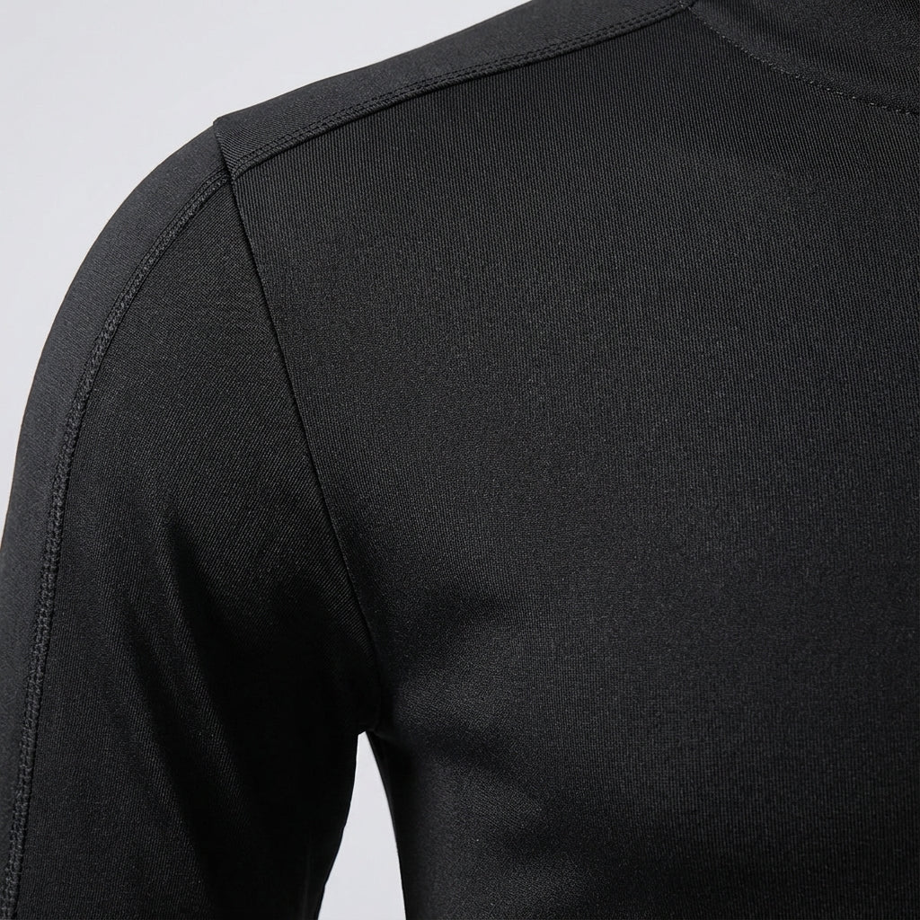 Close-up of quick-dry fabric on men's Chad athletic sportswear