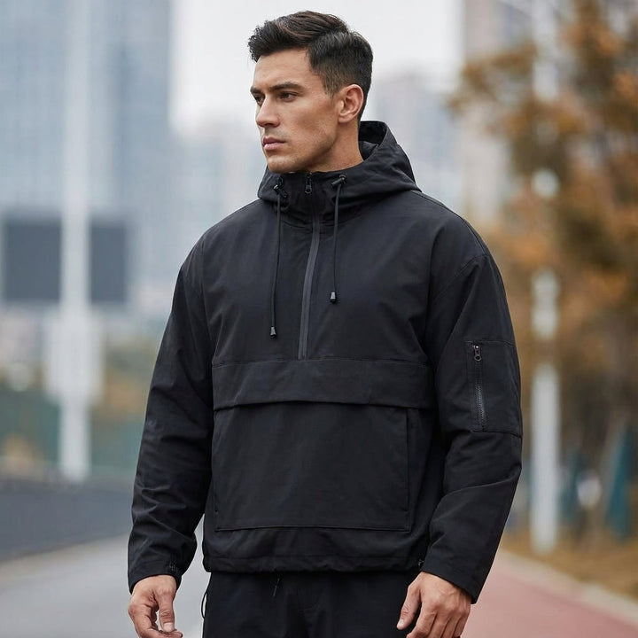 Men's Chad lightweight functional anorak jacket, black, windproof outdoor gear