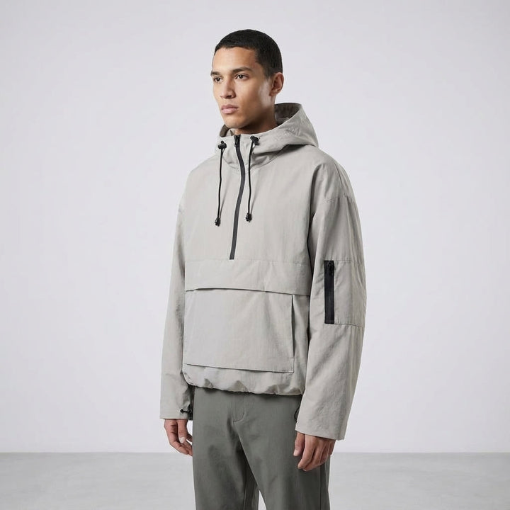 Water-repellent men's anorak jacket, forest green, with practical front pocket