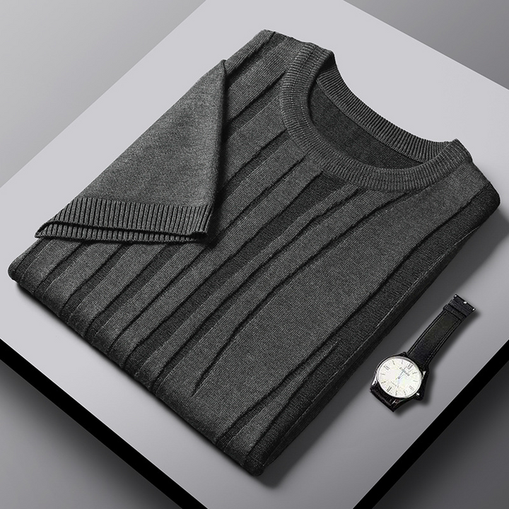 Breathable black men's knit tee with textured woodgrain pattern. Comfortable and stylish unique men's shirt.