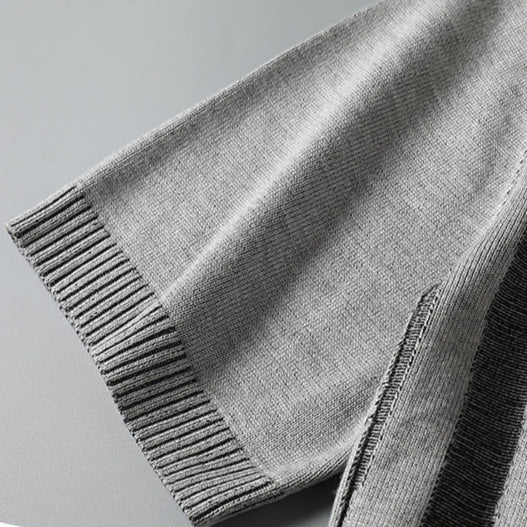 Charcoal textured knit tee for men, unique sculpted woodgrain pattern. Perfect for casual men's fashion.