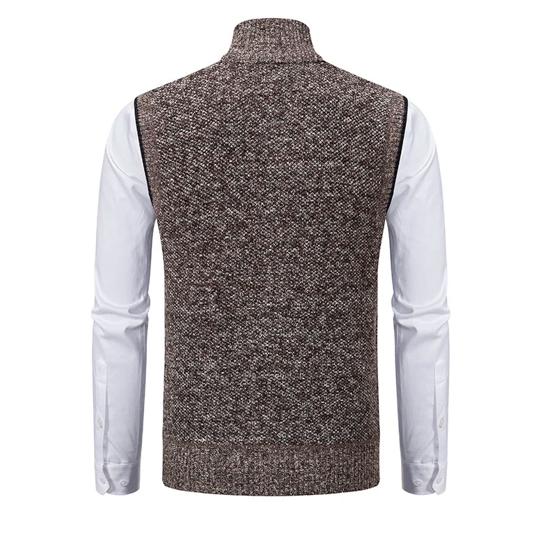 Sophisticated men's business casual wool vest with full zip and elegant plaid interior. Layer for style.