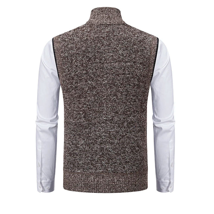 Sophisticated men's business casual wool vest with full zip and elegant plaid interior. Layer for style.