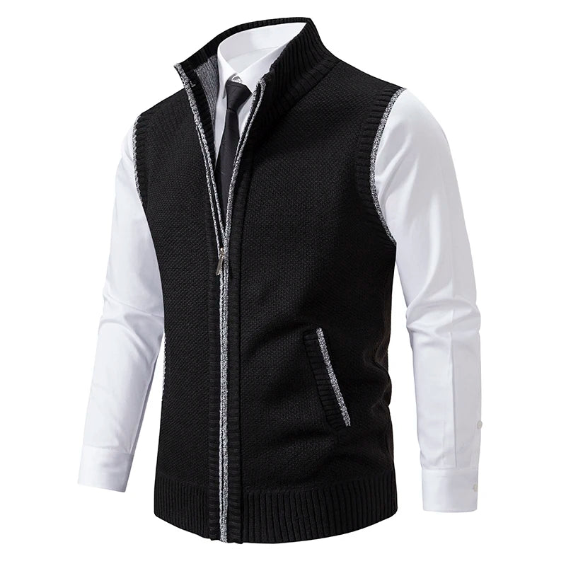 Full-zip men's wool vest with warm plaid lining. Essential men's fashion for layering and comfort.