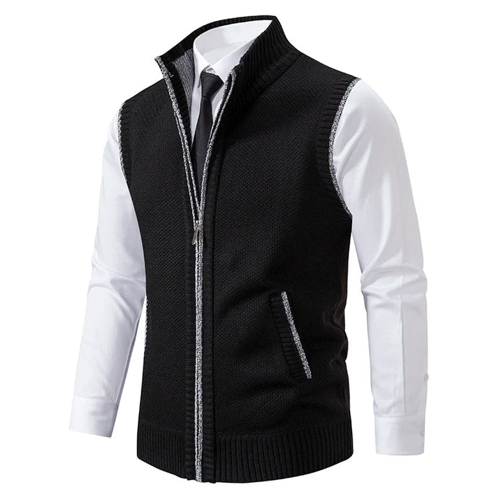 Full-zip men's wool vest with warm plaid lining. Essential men's fashion for layering and comfort.