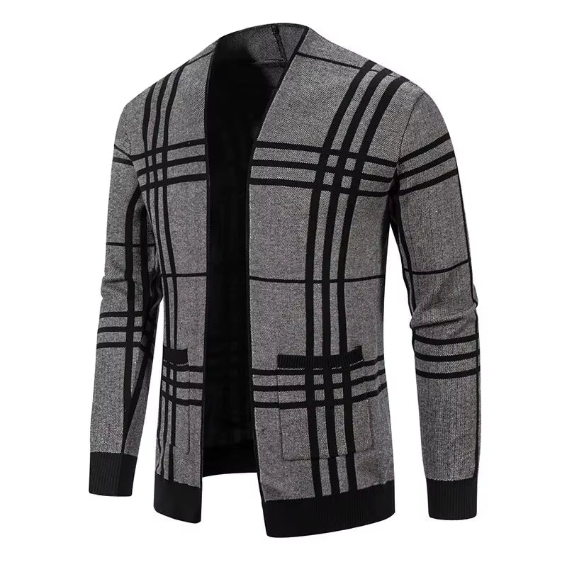 Warm & comfortable men's plaid knit cardigan, ideal for everyday casual style.