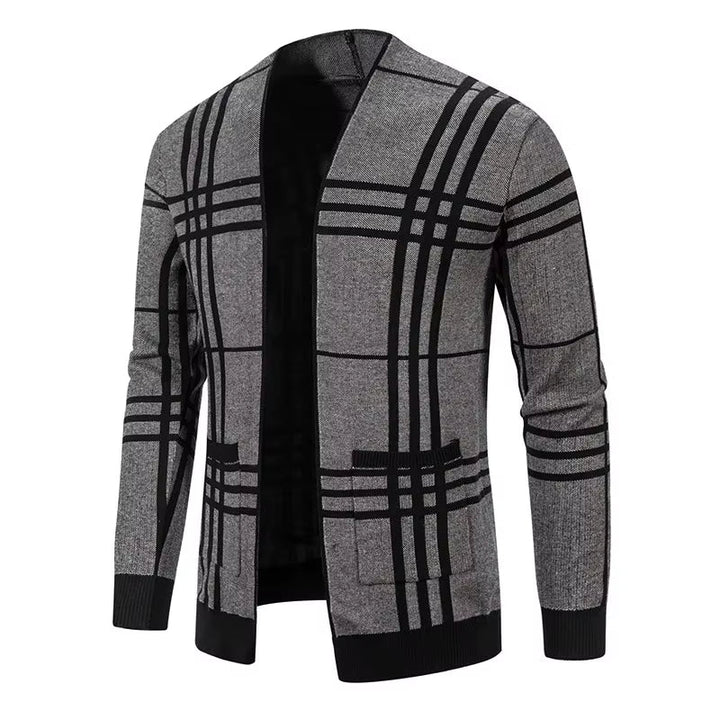 Warm & comfortable men's plaid knit cardigan, ideal for everyday casual style.