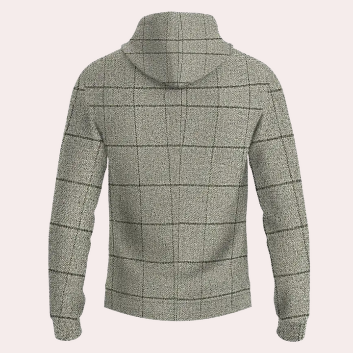 Men's check pattern hoodie, Lucian. A stylish and versatile layering piece for casual men's fashion.