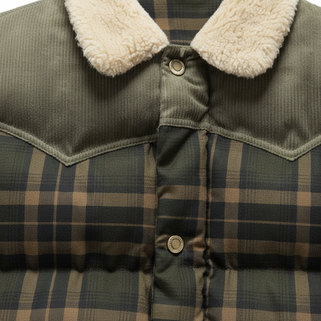Waterproof men's vest with classic check pattern, excellent for cold weather