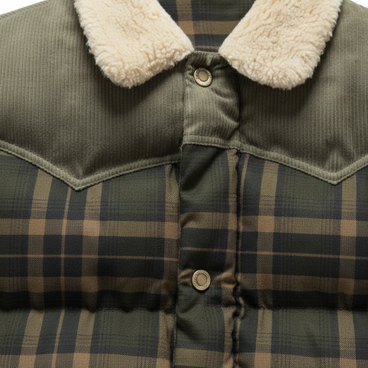 Waterproof men's vest with classic check pattern, excellent for cold weather
