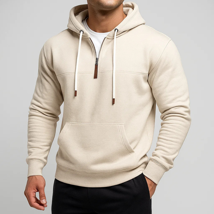 Men's Chelsea premium half-zip hoodie, ideal for layering and comfort. Perfect warm pullover for autumn & winter.