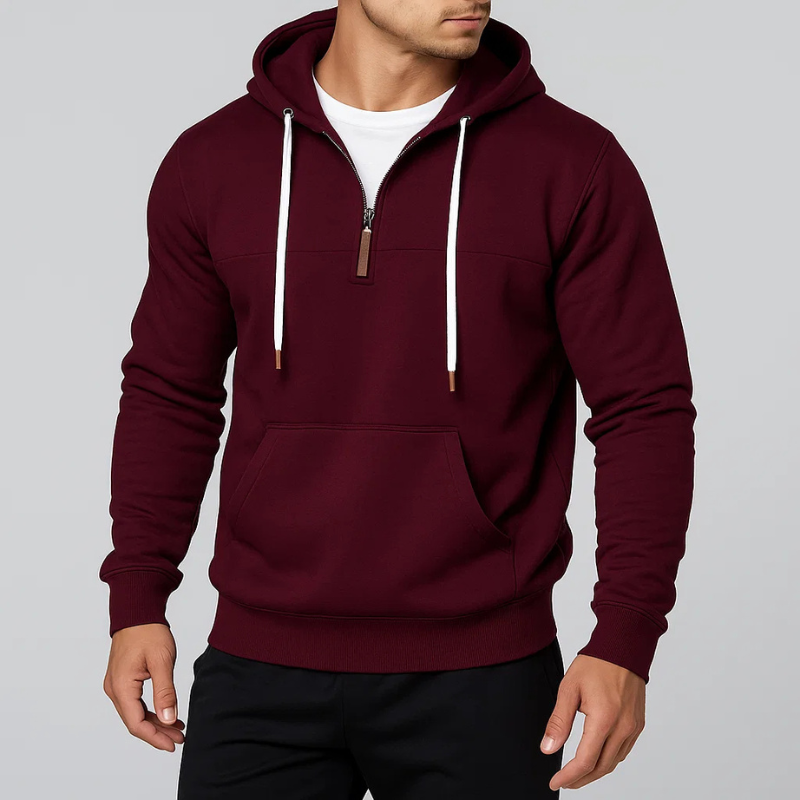 Versatile men's half-zip hoodie for layering, warmth, and modern casual style. Essential autumn/winter pullover.