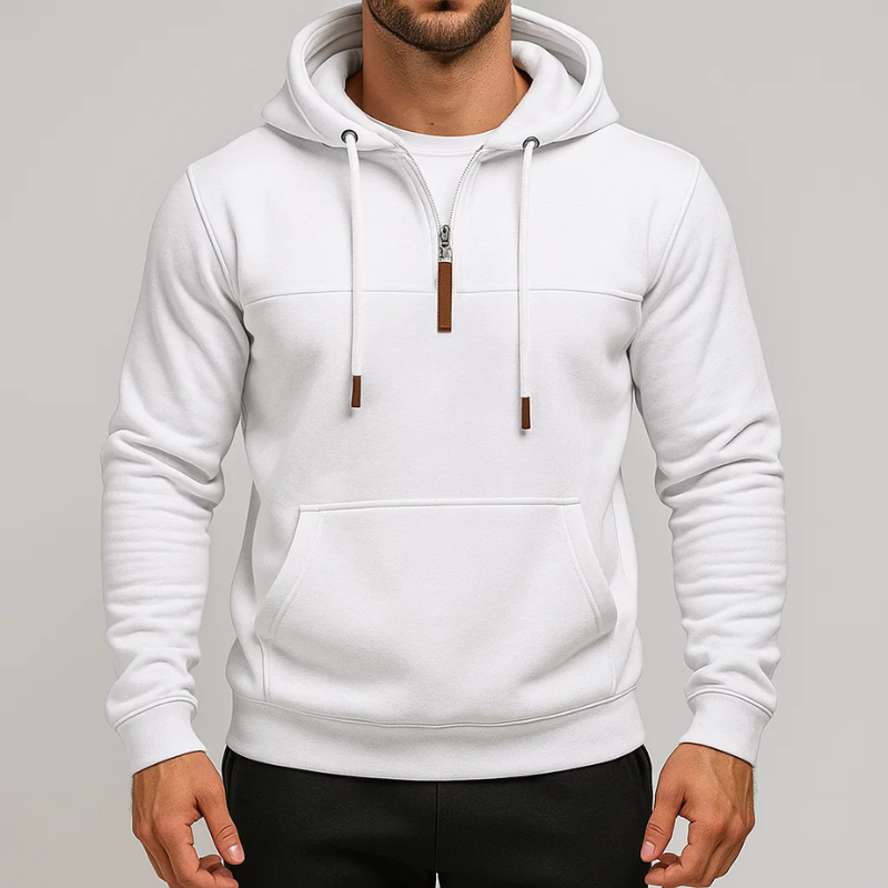 Stylish men's Chelsea half-zip hoodie. Warm & comfortable pullover, perfect for casual and streetwear outfits.