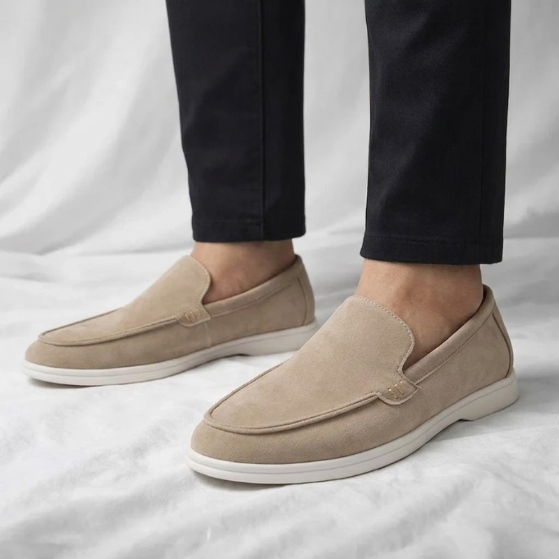 Stylish navy blue men's slip-on loafers, great for walking & all-day wear.