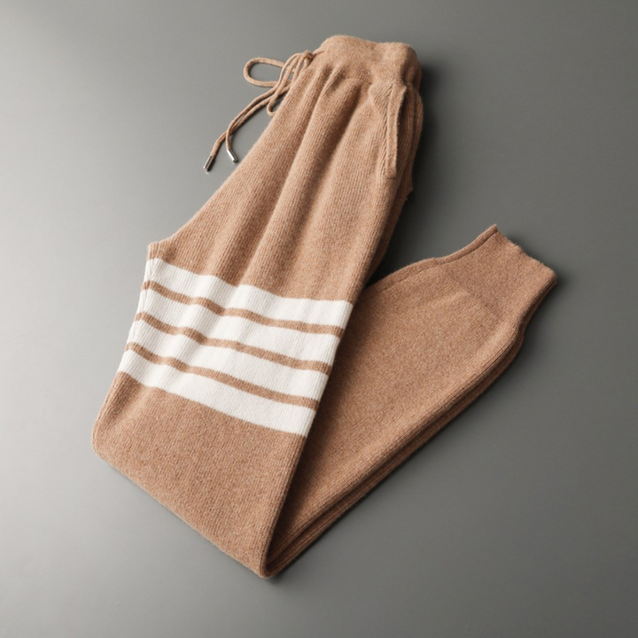 Stylish men's two-piece striped knitwear outfit for versatile casual and loungewear.