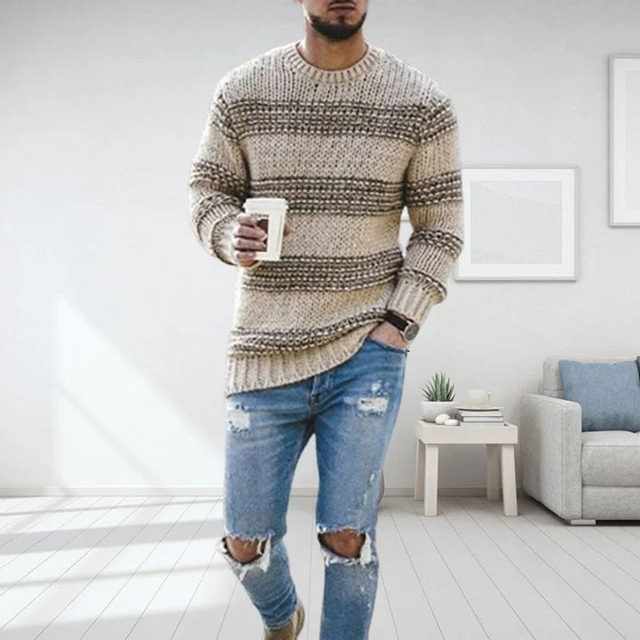 Men's chunky knit Scandinavian Arvid sweater. Cozy, warm pullover for ultimate winter style & comfort.