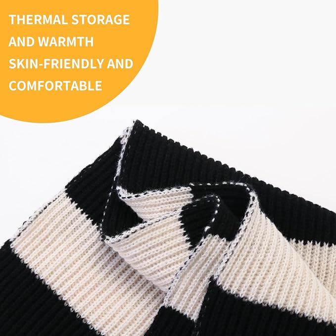 Men's chunky knitted striped scarf displayed flat, highlighting its design and warmth
