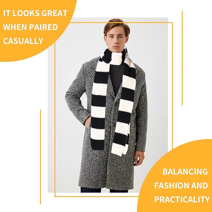 Soft chunky knit striped scarf in neutral tones for men, an essential winter accessory