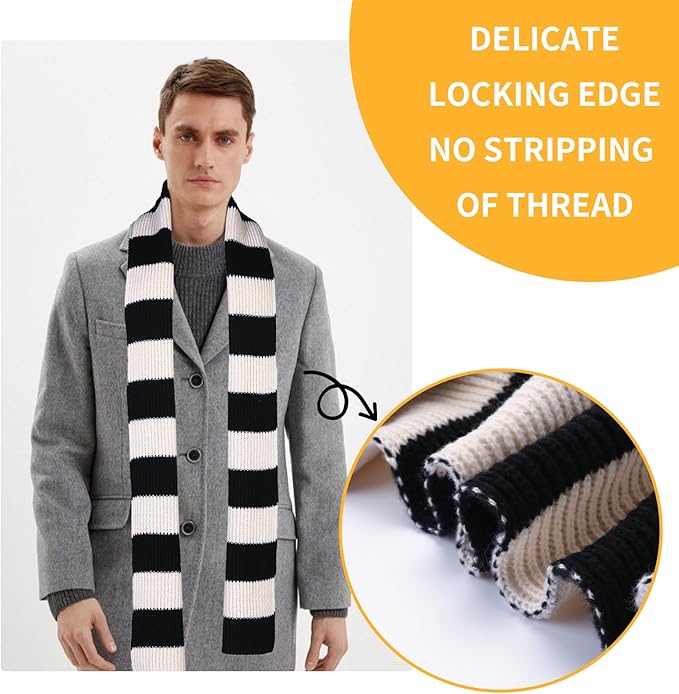 Textured image of a men's chunky striped scarf, emphasizing its cozy and warm qualities