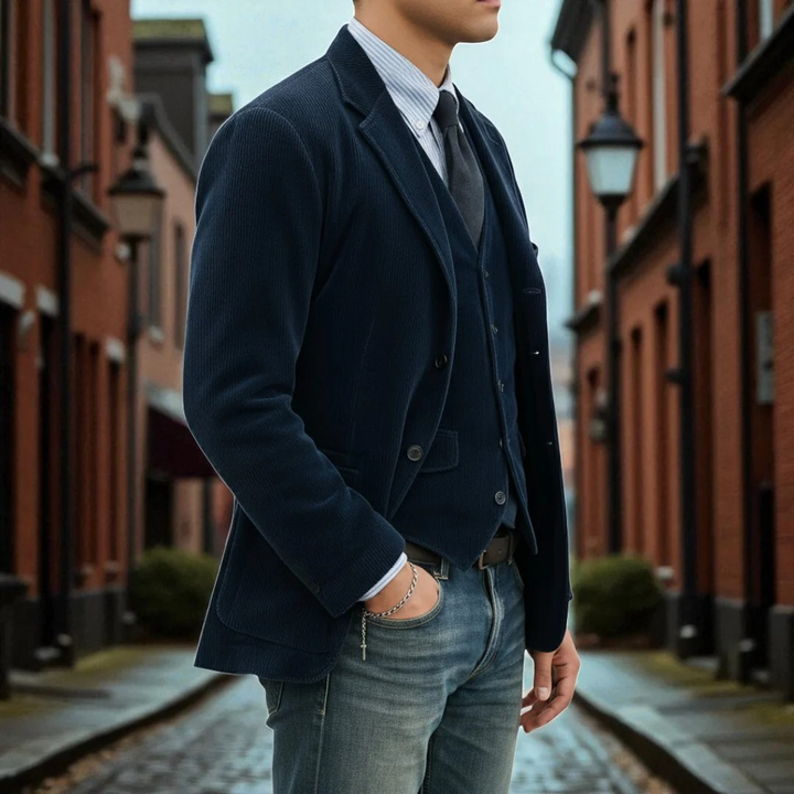 Men's fashion tailored suit: a stylish 2-piece blazer and vest set for a sharp, modern professional appearance.