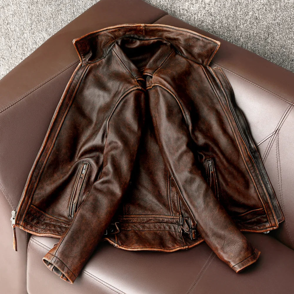 Durable brown men's jacket with classic style, offering timeless fashion for any season.