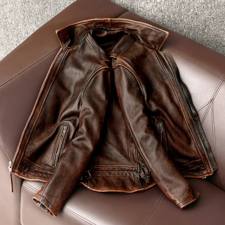 Durable brown men's jacket with classic style, offering timeless fashion for any season.