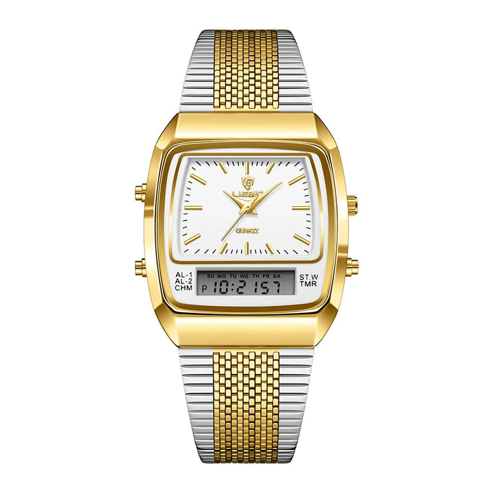 Sophisticated men's hybrid watch, seamlessly blending classic analog appeal with modern digital precision.