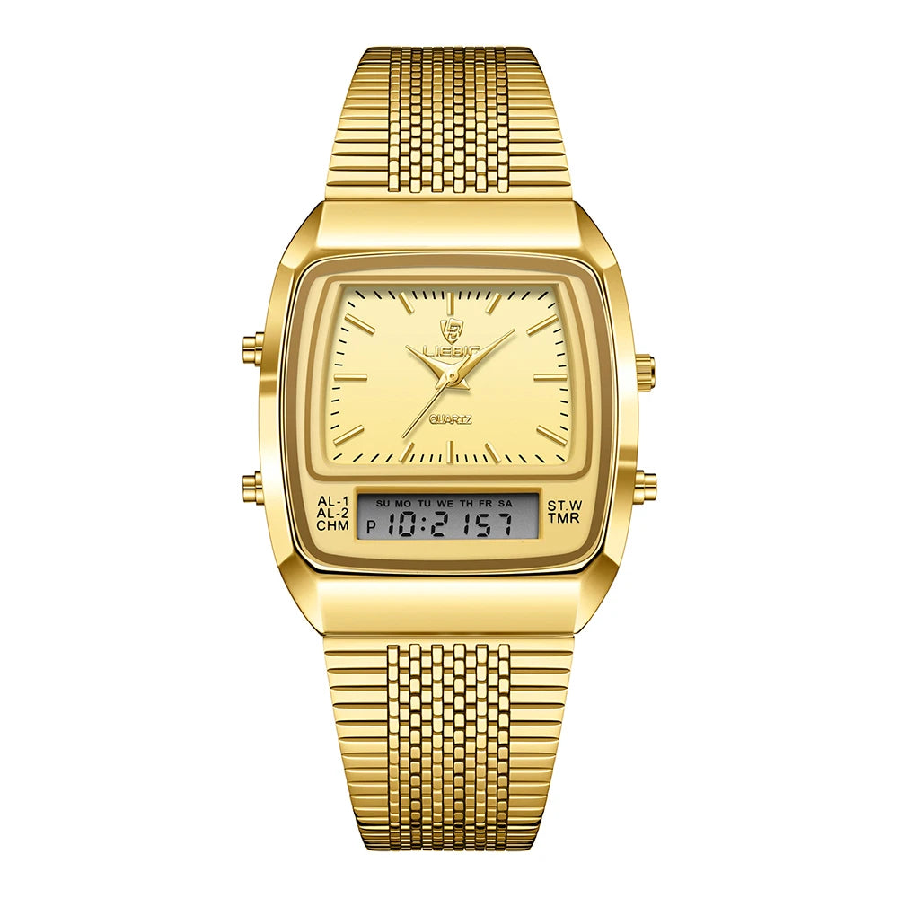 Classic men's analog-digital watch, a timeless yet modern stainless steel accessory perfect for men's fashion.