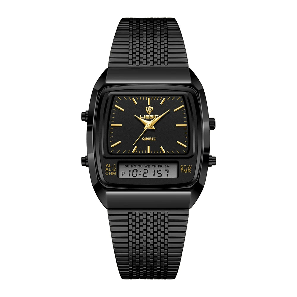 Versatile men's classic analog-digital hybrid watch with stainless steel band. Essential modern timepiece for men.