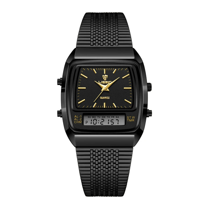 Versatile men's classic analog-digital hybrid watch with stainless steel band. Essential modern timepiece for men.
