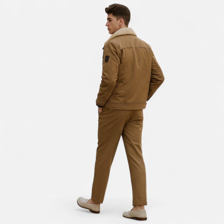 Stylish men's classic aviator bomber jacket for winter. Warm outerwear, ideal for casual fashion.