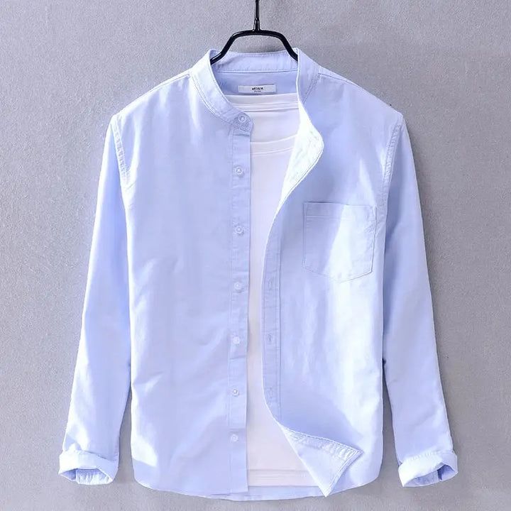 Lightweight men's button-up band shirt with short sleeves & pocket. Versatile casual everyday wear.