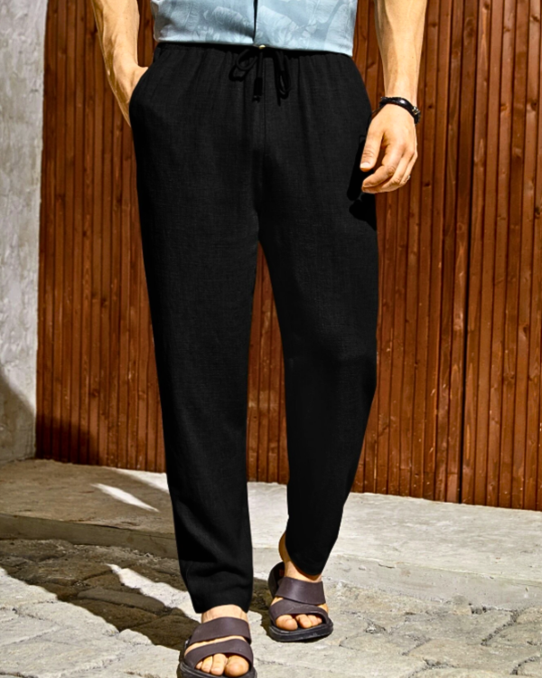 Men's classic beige linen trousers, straight fit, for breathable summer casual wear