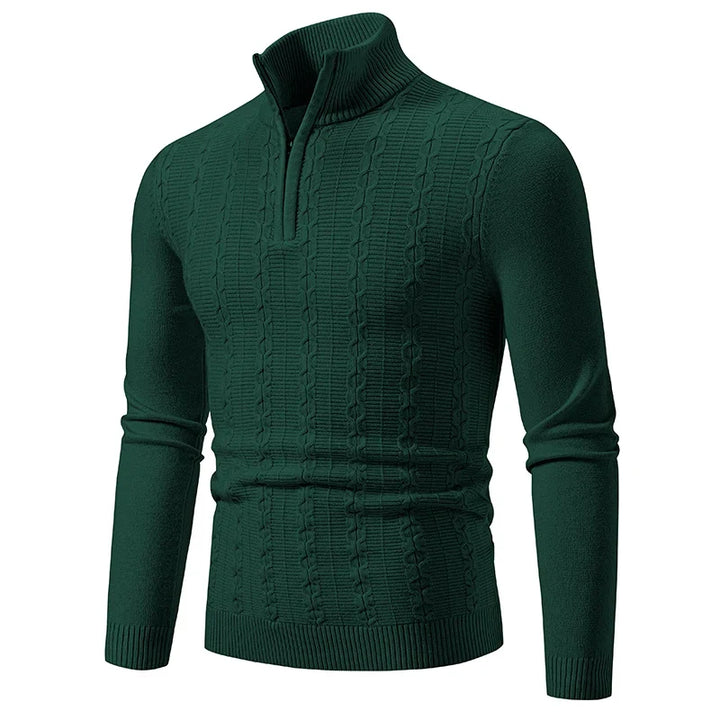 Comfortable men's quarter-zip sweater, classic style for smart casual outfits. Versatile layering in black.