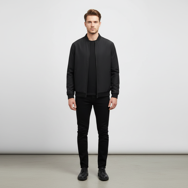 Stylish men's black autumn jacket, Lucian, showcasing its timeless design and fall fashion versatility