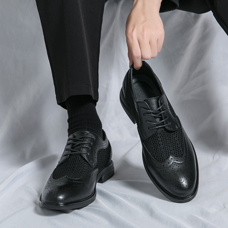 Men's classic black breathable oxford dress shoes, perfect for formal and business casual occasions.