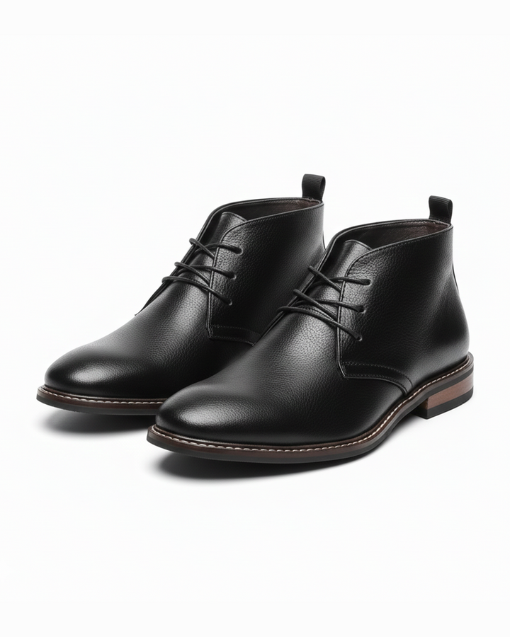 Men's classic black chukka boots with comfortable grip sole, perfect for casual or dress wear.