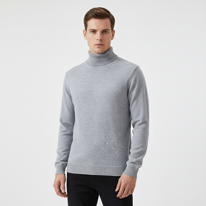 Men's classic black cotton roll-neck jumper, perfect for autumn and winter fashion