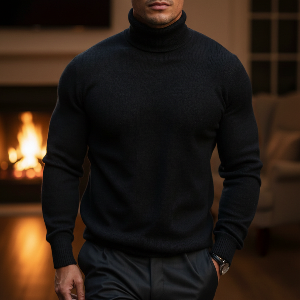 Premium knit men's roll-neck pullover in dark grey, ideal for men's winter fashion
