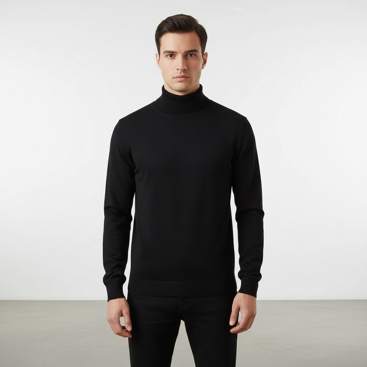 Men's classic knit roll-neck jumper in a rich burgundy, key for autumn and winter fashion