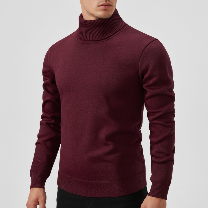 High-quality men's cotton knit roll-neck pullover, designed for comfort and classic style