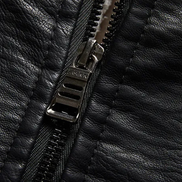 Classic black men's leather jacket. Timeless style, tailored for comfort & everyday versatile wear.