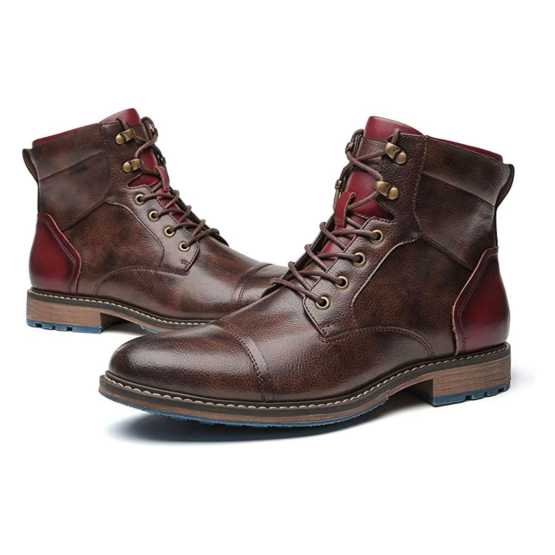 Sleek men's black Oxford boots, featuring a classic cap-toe design for formal & casual occasions.